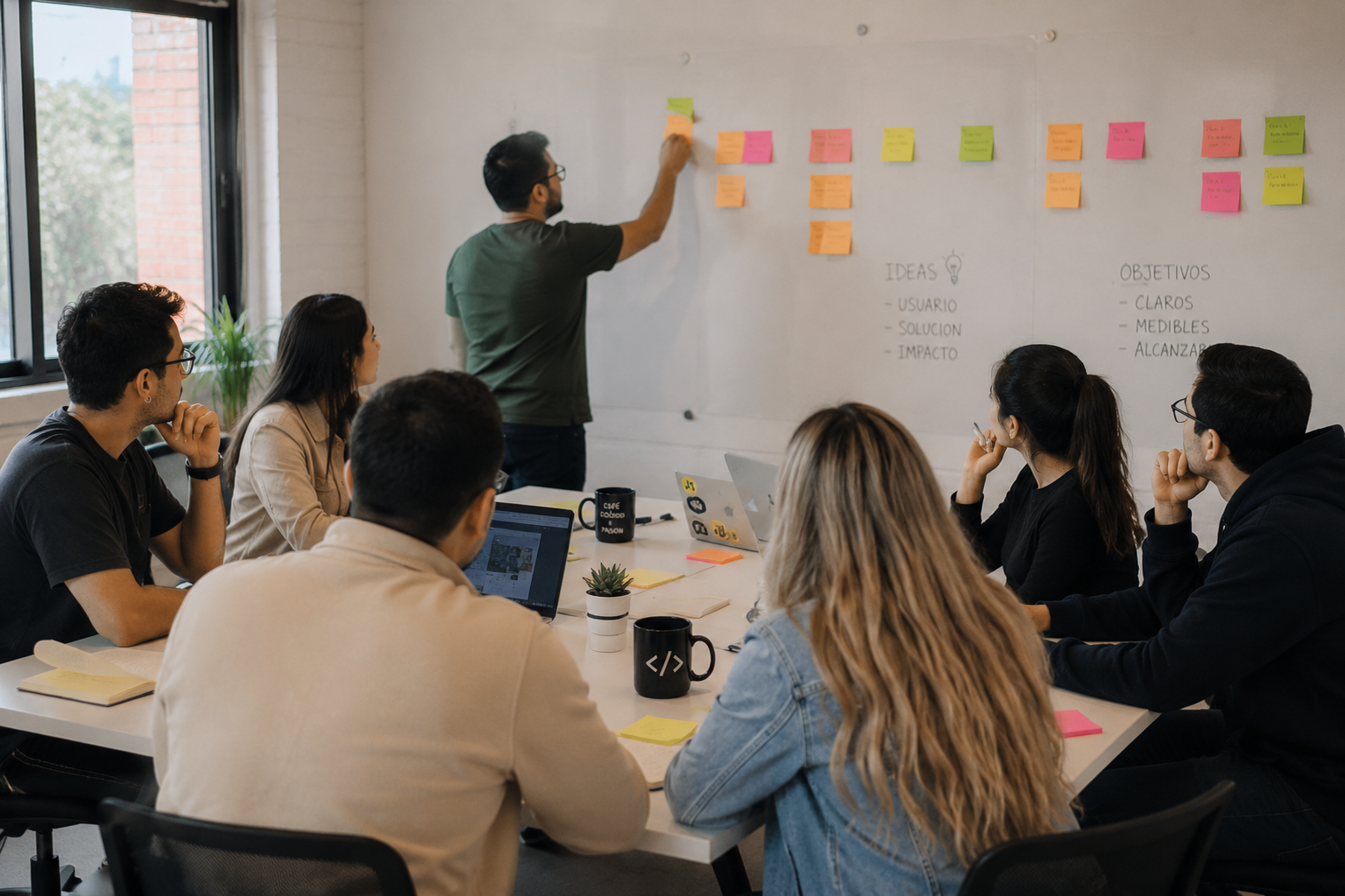Equipo empresarial usando inteligencia artificial y automatización